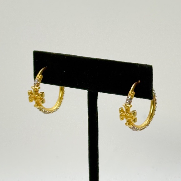 Tory Burch Gold Crystal Logo Hoop Earrings ✨ - Picture 2 of 3